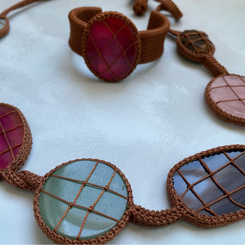 Chunky Statement Multicolor Agate Stone Necklace … - image 4